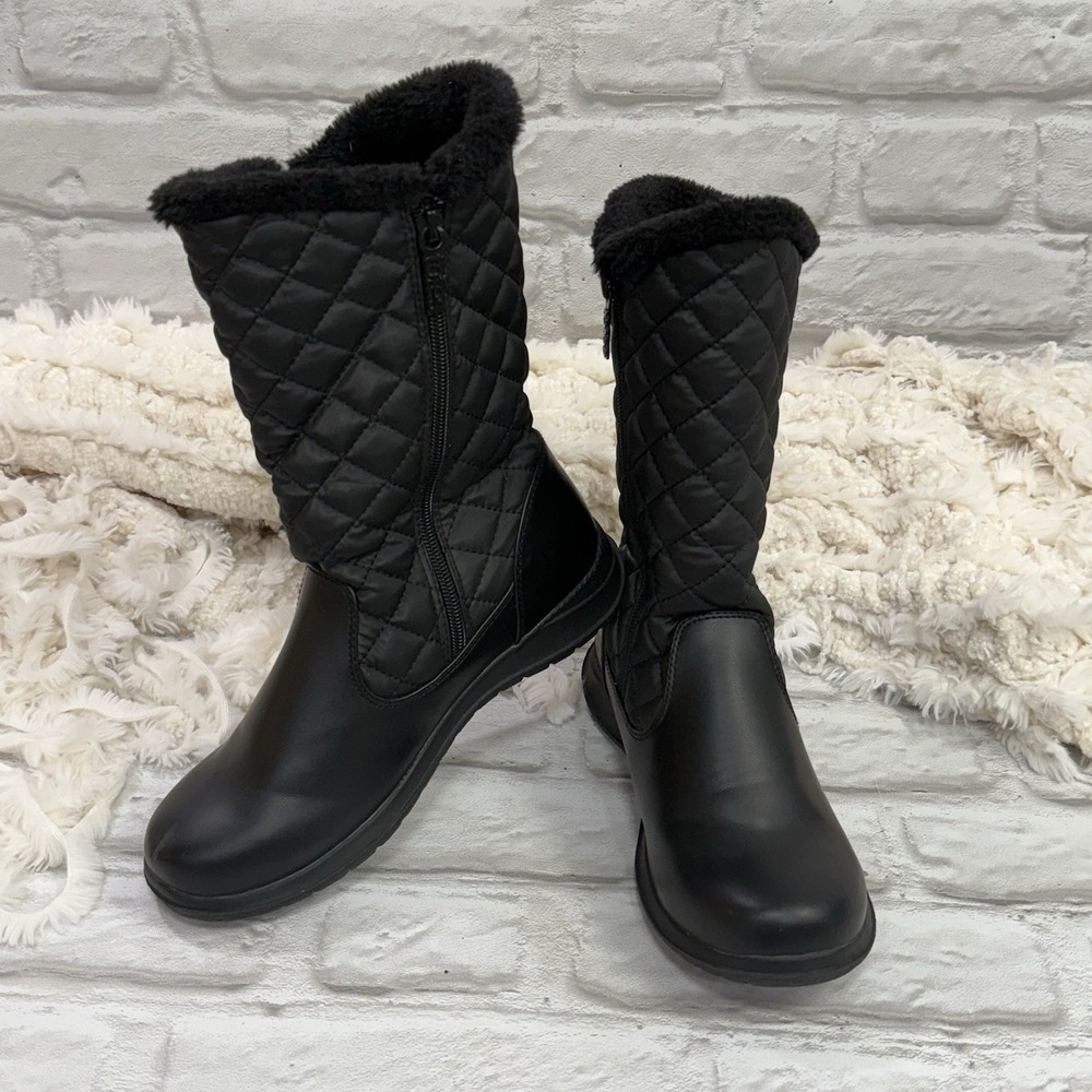 The Totes Jade Quilted Snow Boot Faux Fur Size 7M Black All Weather Winter Boots
